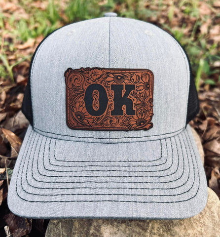 OK Oklahoma Faux-Tooled Leatherette Patch Richardson Hat
