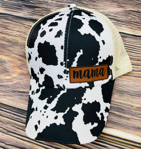 Mama Cow Print Criss Cross Hat